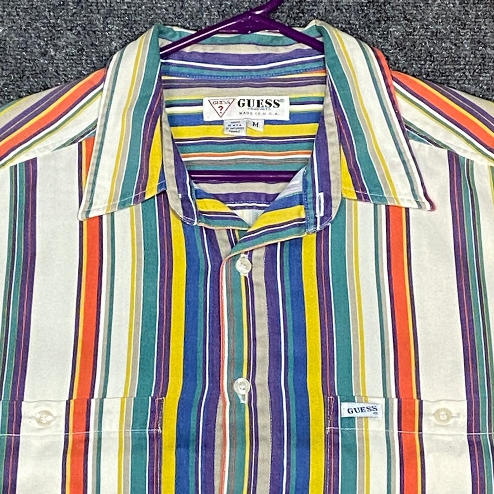 Guess USA VTG 90s Striped Short Sleeve Button‎ Up Shirt Mens M Multicolor Cotton